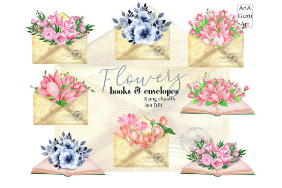 Watercolor Envelope flowers, Love Letters