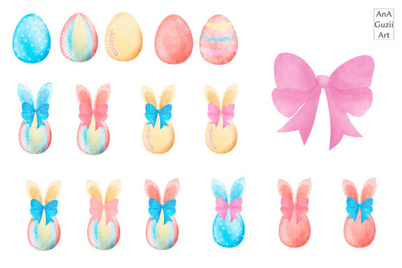 Eggs bunny ears watercolor clipart