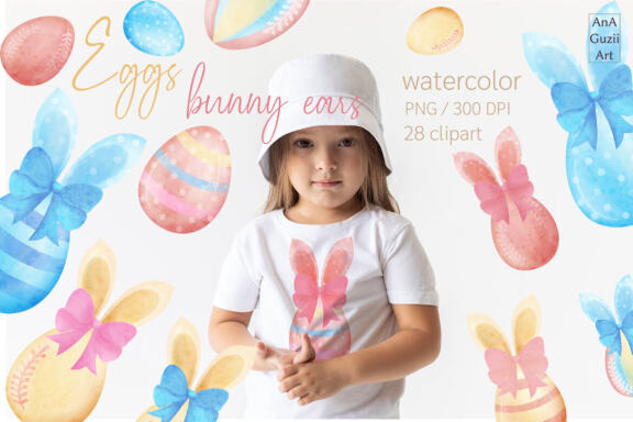 Eggs bunny ears watercolor clipart