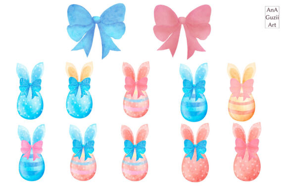 Eggs bunny ears watercolor clipart