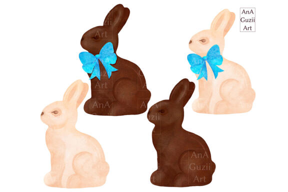 Watercolor Spring Easter Cookie Clipart. Easter Chocolate Bunny, Sweets.