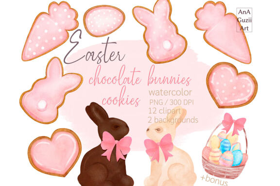 Watercolor Easter Cookie Clipart.