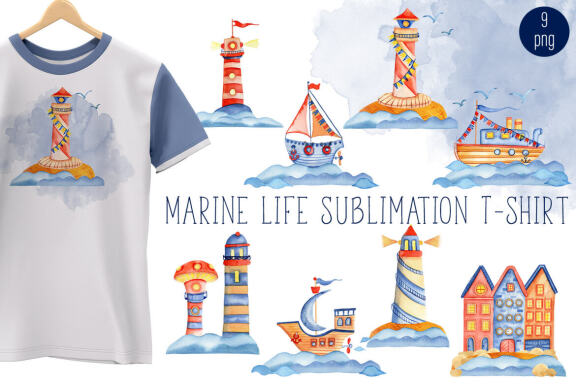 Marine design. Marine life sublimation T-shirt