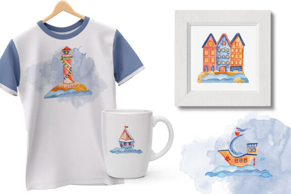 Marine design. Marine life sublimation T-shirt