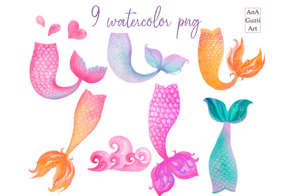 Watercolor mermaid tail clipart