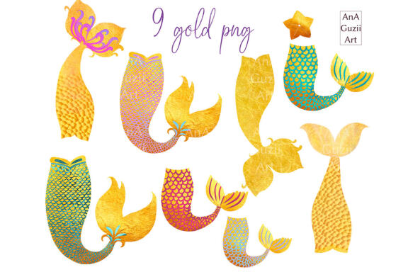 Watercolor mermaid tail clipart