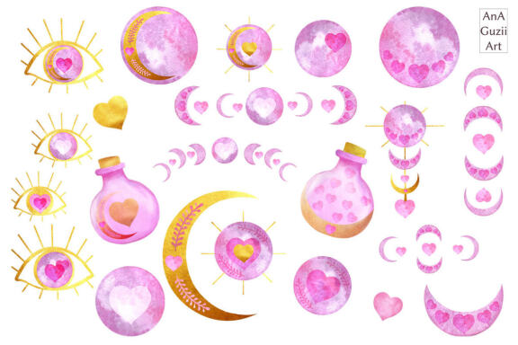 Watercolor Love Moon png clipart