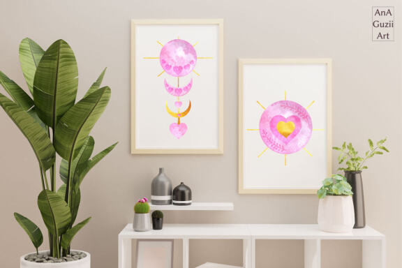 Watercolor Love Moon png clipart