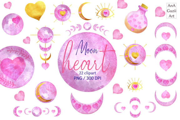 Watercolor Love Moon png clipart