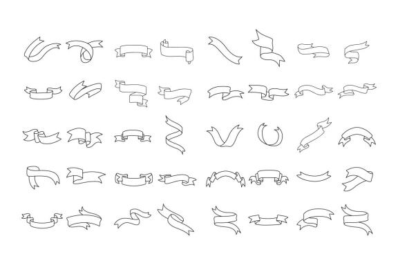 collection of hand draw ribbon pieces