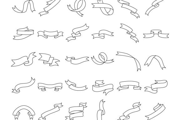 set of hand draw ribbon pieces