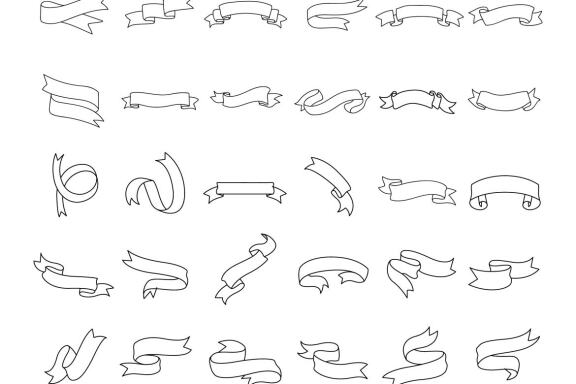 set ribbon cut hand draw outline