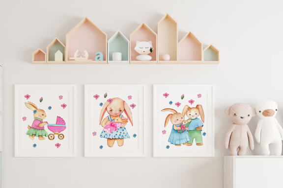Bunny and Mom watercolor clipart set
