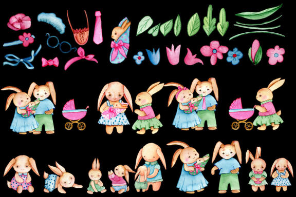 Bunny and Mom watercolor clipart set