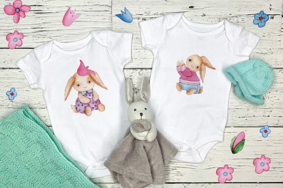 Bunny and Mom watercolor clipart set