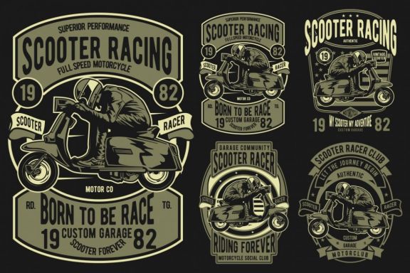4 Scooter Racer Badge Design Set