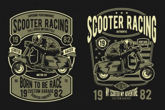 4 Scooter Racer Badge Design Set