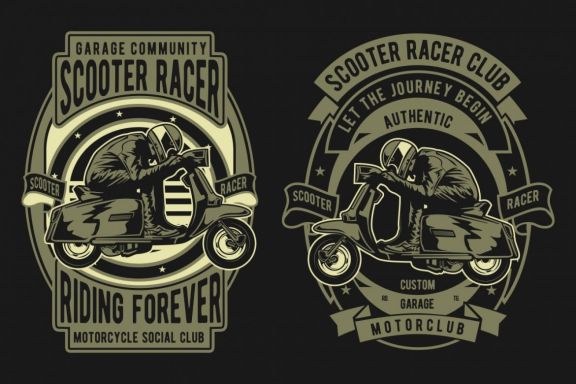4 Scooter Racer Badge Design Set