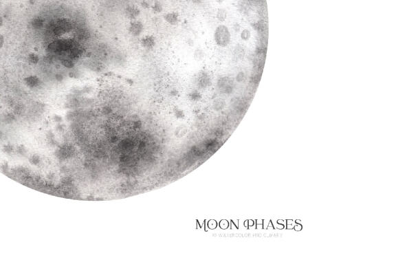 Moon Lunar Phases Clip art. Watercolor astrology clipart PNG