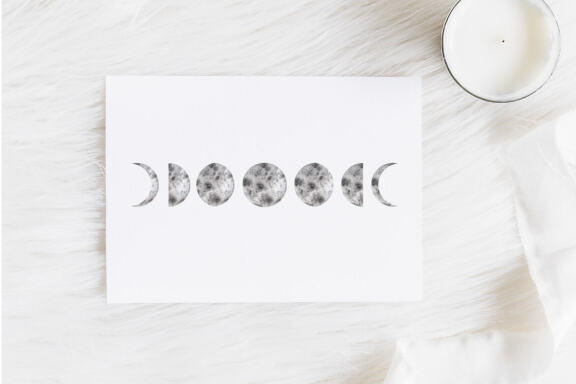 Moon Lunar Phases Clip art. Watercolor astrology clipart PNG