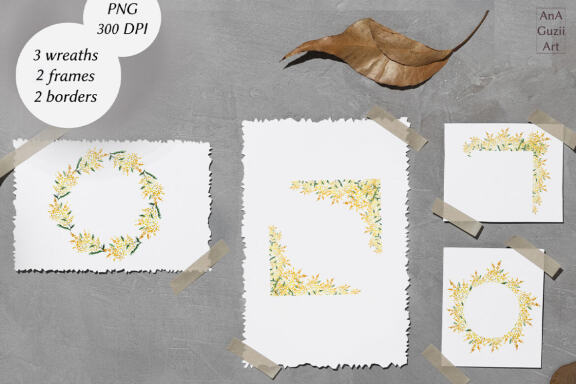 Watercolor Mimosa Frames clipart 