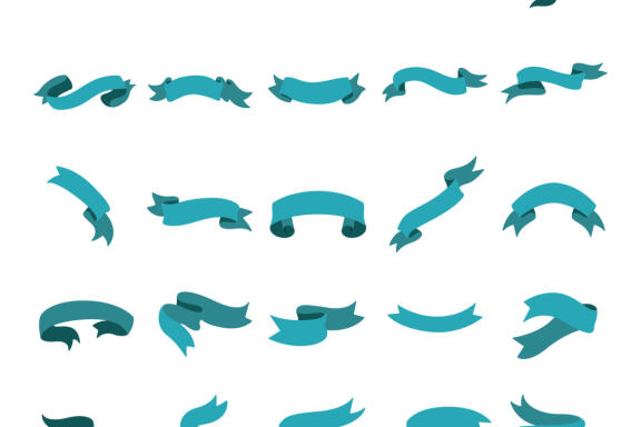 set of flat elements hand drawn ribbon decoration