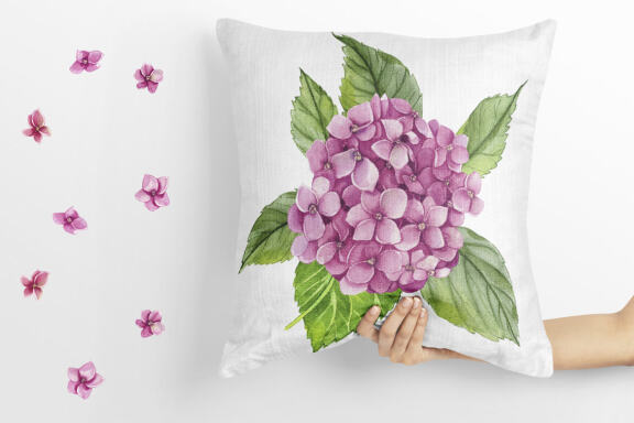 Watercolor garden flowers, hydrangea, roses, tulips