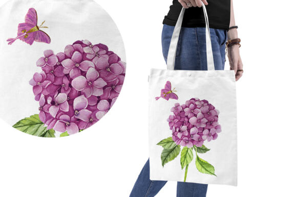 Watercolor garden flowers, hydrangea, roses, tulips