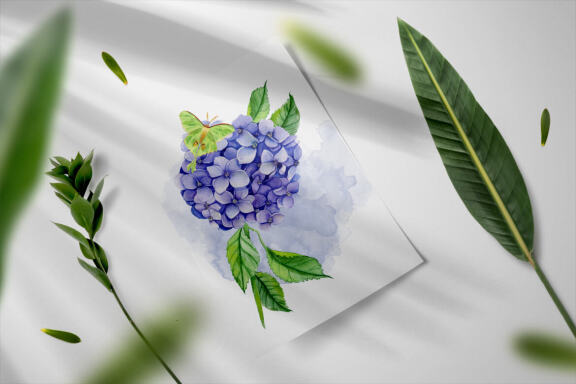 Watercolor garden flowers, hydrangea, roses, tulips