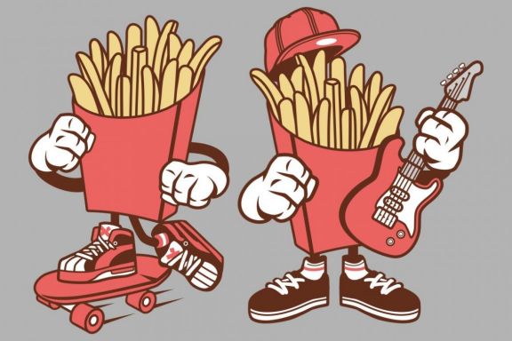 6 French Fries Cartoon Character