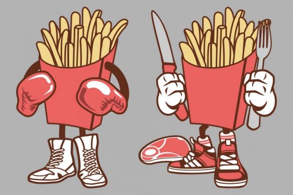 6 French Fries Cartoon Character