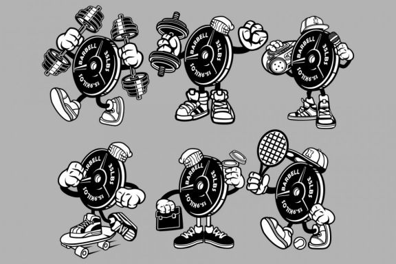6 Barbell Cartoon Character