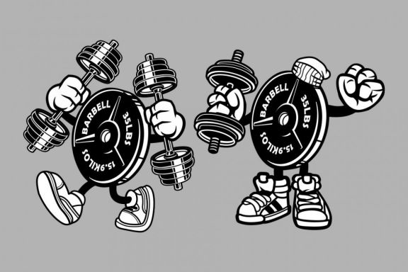 6 Barbell Cartoon Character