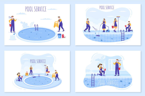 12 Pool Service Worker Illustration