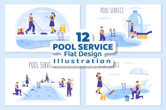 12 Pool Service Worker Illustration