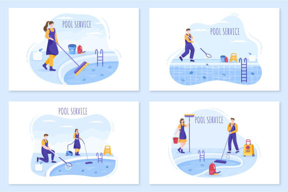 12 Pool Service Worker Illustration
