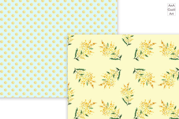 Watercolor mimosas, blossoming branches.