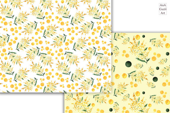 Watercolor mimosas, blossoming branches.