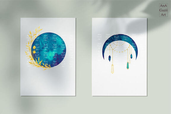 Crystals and Moon illustrations.
