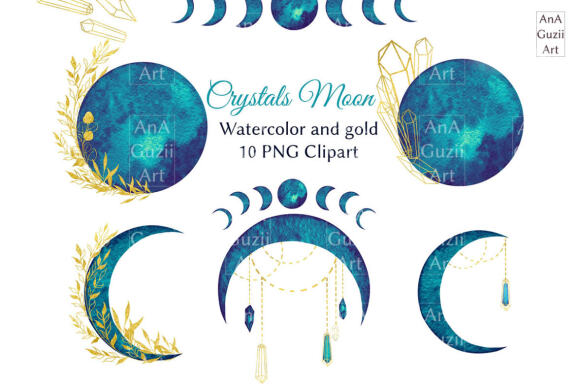 Crystals and Moon illustrations.