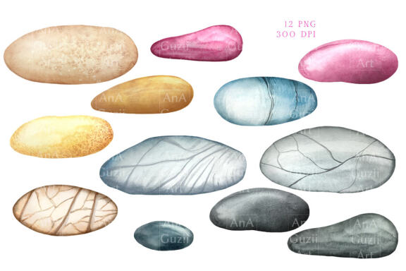 Watercolor stones clipart