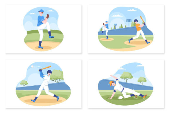 16 Baseball Player Sports Illustration