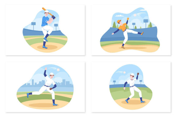 16 Baseball Player Sports Illustration