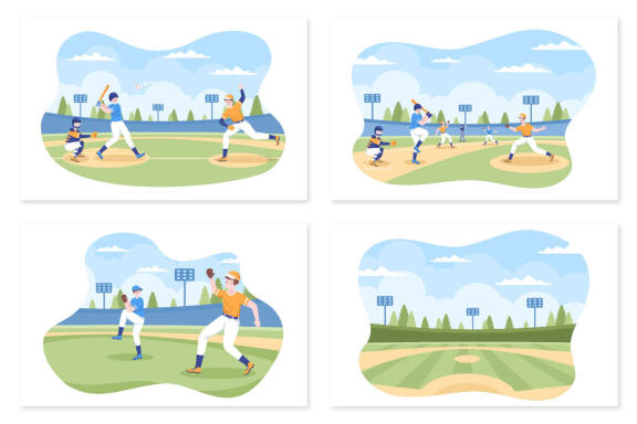 16 Baseball Player Sports Illustration