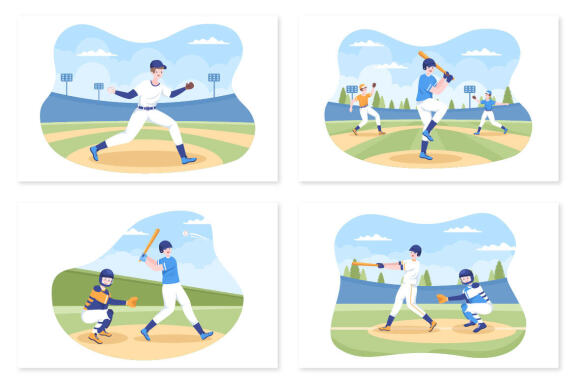 16 Baseball Player Sports Illustration