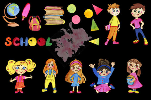 Watercolor back to school clip art, children boys and girls