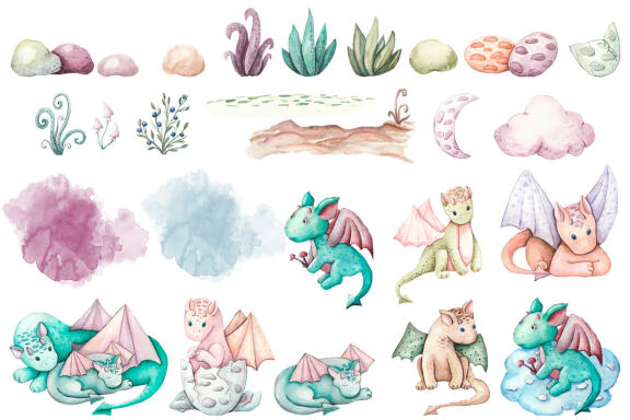 Dragons watercolor clipart - Sublimation designs