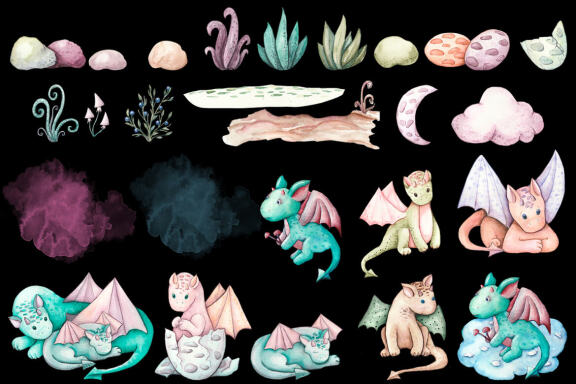 Dragons watercolor clipart - Sublimation designs
