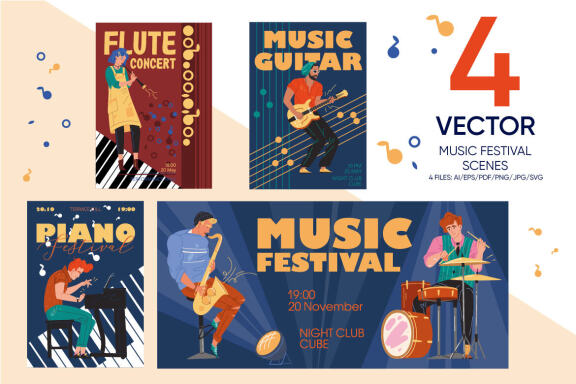 Music festival posters scenes
