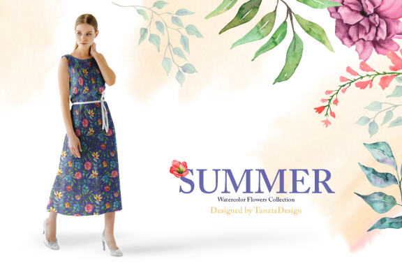 Watercolor Summer Flowers Collection